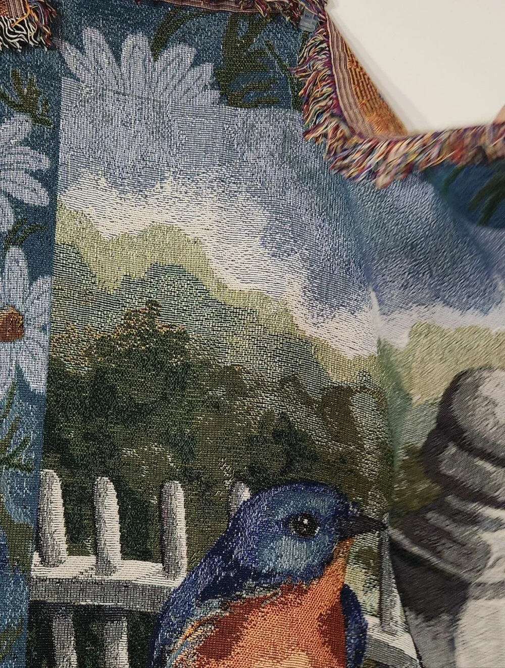Blue and Orange Songbird Tapestry Wall Art Or Throw Blanket 4x5.
